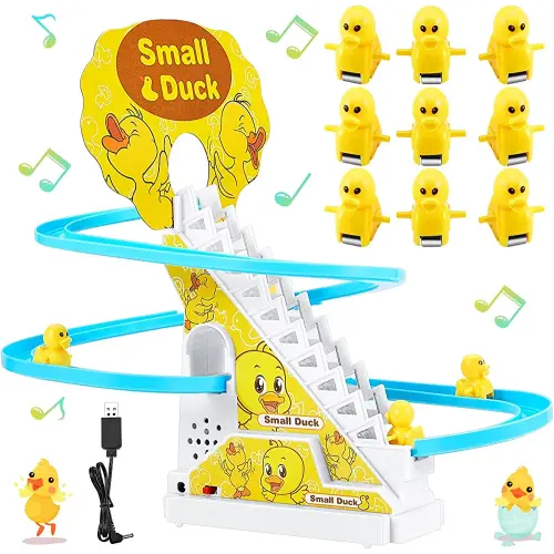 HyDren Climb Stairs Toy Roller Coaster Toy for Halloween Christmas Electric Track Toys Track Slide Stairs Indoor Toy with LED Flashing Lights (Duck)