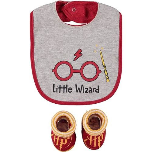 Harry Potter Baby Unisex Bib and Bootie Set Gifts for Baby - 0-12 Months - Grey/Red/Yellow