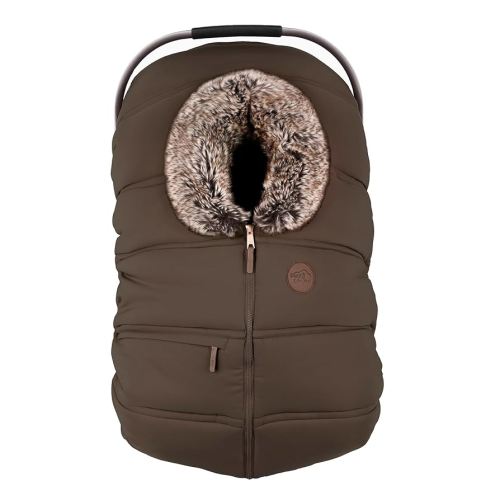 PETIT COULOU Winter Baby Car Seat Cover - Breathable, Extra Warm and Cozy Carrier with Patented Structural Frame – Protects your Infant or Newborn Against Extreme Cold Weather, Rain and Wind (Coffee)