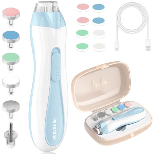 ODIFORGOO Baby Nail Trimmer Electric Baby Nail File,USB Charging 15 in 1 Nail Clippers kit with Dust Cover LED Light,Trim Buffer Kit for Newborn Infant Toddler or Adults Toes Fingernails Care(Blue)
