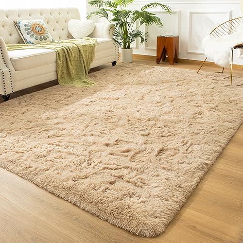 Andecor Soft Fluffy Bedroom Rugs, 6 x 9 Feet Indoor Shaggy Plush Area Rug for Boys Girls Kids Baby College Dorm Living Room Home Decor Floor Carpet, Camel