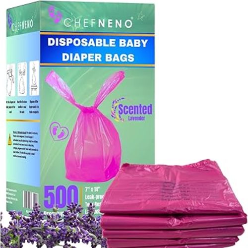 Baby Diaper Bag Disposable (500 Count, Pink) Fresh Lavender Scented Easy Tie Handles Scented Bulk Diaper Sacks Disposable Dog Poop Bags Cat Litter Clump & Poop Bags Sanitary Pads Disposal (500 Bags)