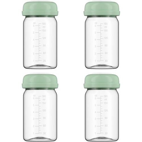 Breastmilk Storage Bottles Collection Bottles, 6oz Wide-Neck Breast Milk Container Compatible for Spectra S1 S2 SG Motif Luna Breast Pumps, Fit for Momcozy Breast Milk Cooler & Fridge, 4 Packs