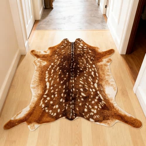Asuprui Faux Deer Hide Rug – Sika Deer Print Area Rug for Western & Cabin Decor, Living Room or Lodge Style Home (5.3X 6.9 Feet)