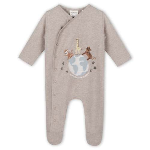 Animal Embroidered Baby Footed Kimono Jumpsuit (Organic Jersey)
