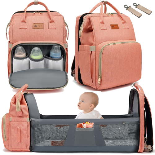 DEBUG Baby Diaper Bag with Changing Station, 30L, 16 Pockets, Stroller D-Rings, Orange
