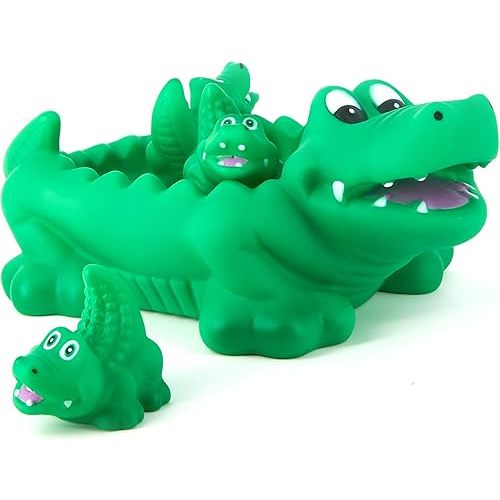 Srenta 4pc Alligator Bath Play Set, One Large with 3 Baby Alligators Bathtime Toys