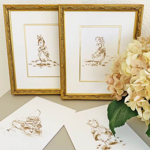 Petit Moi Brown Toile Wall Art, Children’s traditional prints, Bunny, Pig, Duck,  Frog, Beatrix Potter Prints, Nursery Wall Art, Nursery Art