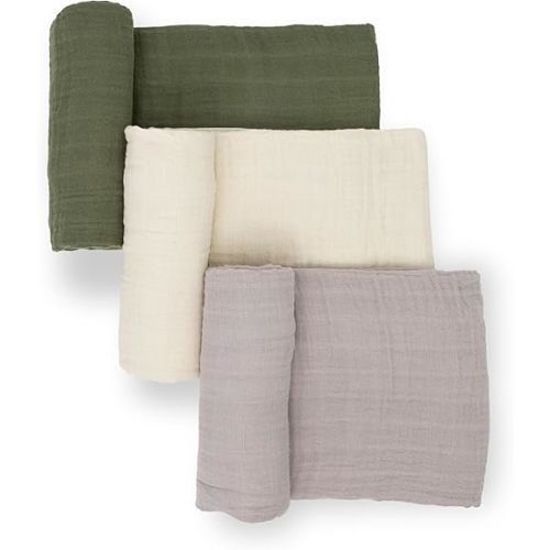 Little Unicorn Cotton Muslin Swaddle Blanket Set | Set of 3 | 100% Cotton | Super Soft | Newborns and Infants | Large 47” x 47” | Machine Washable (Fern 2)