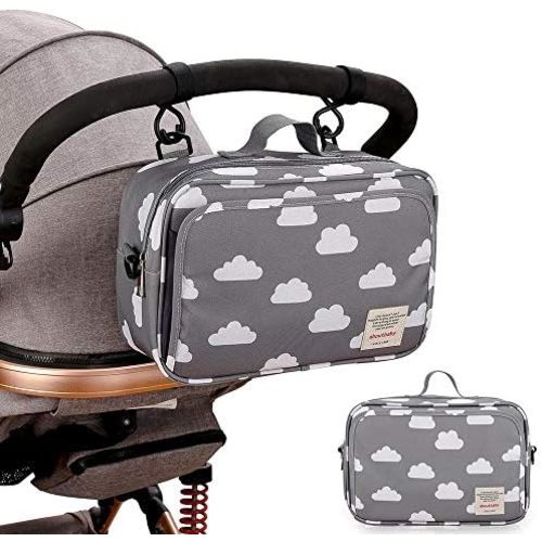 MOMIGO Baby Diaper Caddy Tote Baby Stroller Bag Nursery Storage Bin for Wipes & Toys Mini Diaper Bag for Outdoor (Grey Cloud)