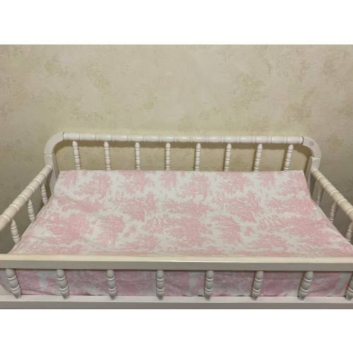 Pink Toile Changing Pad Cover: Colonial Cotton Baby Bedding