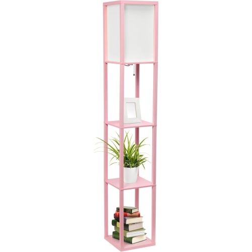 Simple Designs LF1014-LPK Etagere Organizer Storage Shelf Linen Shade Floor Lamp, Light Pink