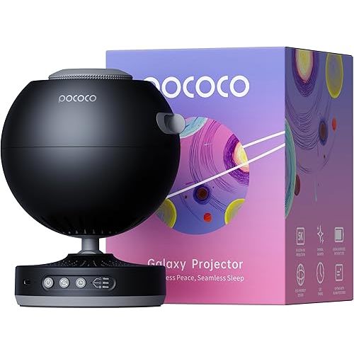 POCOCO Galaxy Star Projector for Bedroom with Replaceable Optical Film Discs, Home Planetarium Night Light Projector with High-Definition Soft Light for Relax, Study, and Meditate, Stress Relief Gifts