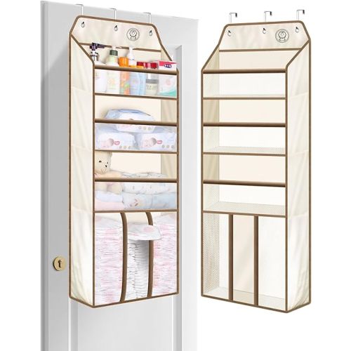 KEETDY Large Diaper Pocket Over The Door Organizer for Nursery, Closet Door Hanging Storage, Baby Organizers and Storage for Newborn Essentials & Diaper Organizer, Beige