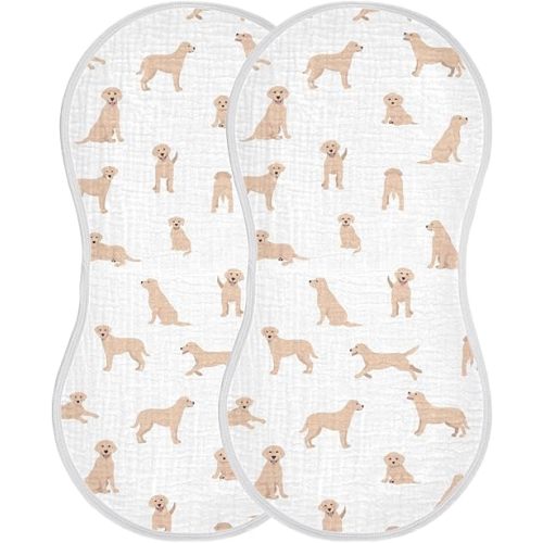 Labrador Retriever Dogs Pattern Muslin Burp Cloths for Baby 2 Pack Soft 100% Cotton Baby Washcloths Bibs for Boy Girl