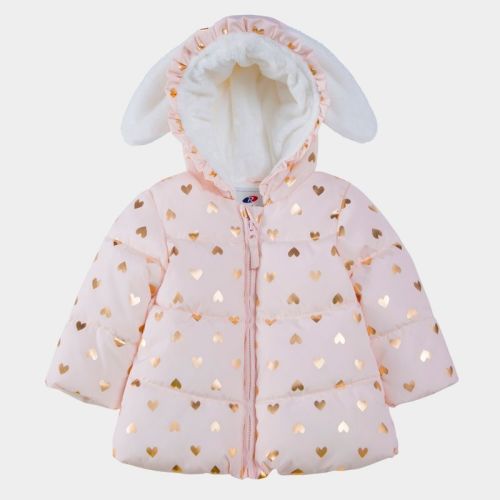 Rokka&Rolla Toddler Girls' Fleece Puffer Jacket-Warm Winter Coat-Pink Heart, size 12-18 Months