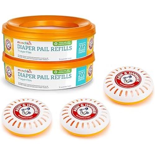 Munchkin® Refill Set for STEP™ and PAIL™ Diaper Pails - Includes 2 Arm & Hammer Diaper Pail Refill Rings and 3 PUCK™ Baking Soda Cartridges