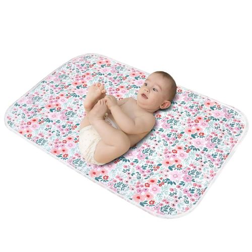 Baby Diaper Changing Pad, 21 5/8" x 31.5" Waterproof Changing Pad Liners - Reusable Soft and Absorbent Portable Changing Mat(Flower1PCS)