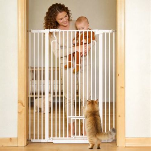 Extra Tall Pet Gate – 53-Inch Baby Gate with Adjustable Cat Door for Stairs, Doorways, Hallways, Durable Dog Gate for Toddlers and Pets