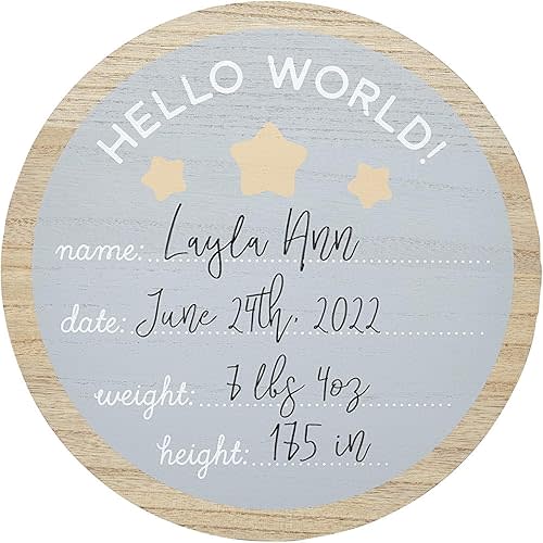 Kate & Milo Newborn Milestone Photo Props, Hello World Fill-in Wooden Photo Prop with Included Marker, Welcome Baby, New Baby Announcement, Gender-Neutral Baby Décor