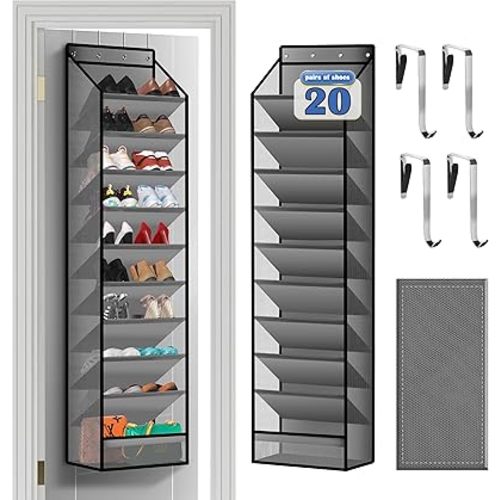 10 - Pocket Over - the - Door Hanging Shoe Organizers & Rack, Made of Sturdy 600D Oxford + Non - Woven Fabric, Space - Saving Storage for Shoes, Boots & More (Gray)