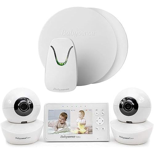 Babysense Video & Movement Baby Monitor - Bundle Pack - Babysense Video Baby Monitor V43 Split Screen with Two PTZ Cameras & Babysense 7 Under-The-Mattress Baby Movement Monitor - 2 in 1