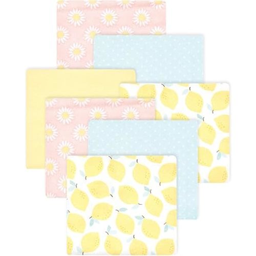 Little Treasure Hudson Baby Cotton Poly Flannel Receiving Blankets Multipack, Yellow Lemon Daisy, 30x30 inches