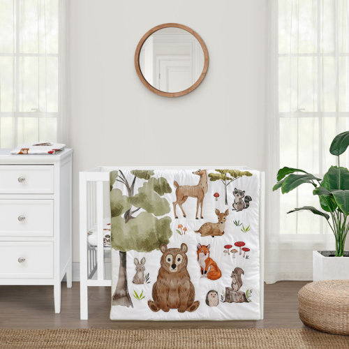 Sweet Jojo Designs Watercolor Woodland Forest Animals 3 Piece Mini Crib Bedding Set | Wayfair