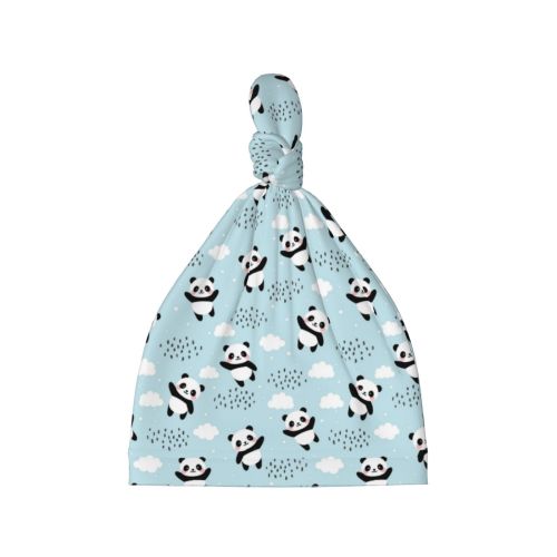 Salouo Cute Panda Bear Pattern Baby Newborn Hats Knot Beanie Hats Soft for Infant Baby Girls Boys Caps 0-6 Months