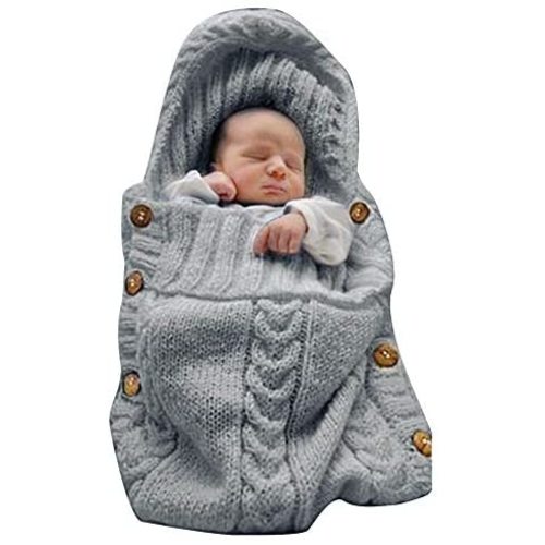 XMWEALTHY Newborn Baby Wrap Swaddle Blanket Knit Sleeping Bag Receiving Blankets Stroller Wrap for Baby(Dark Gray) (0-6 Month)