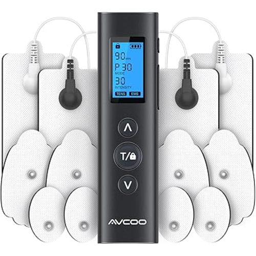 30 Modes TENS EMS Unit Compact Muscle Stimulator for Pain Relief, Rechargeable & Portable Dual Channel EMS Muscle Stimulator with 30 Intensity Levels and 12 Electrode Tens Unit Replacement Pads