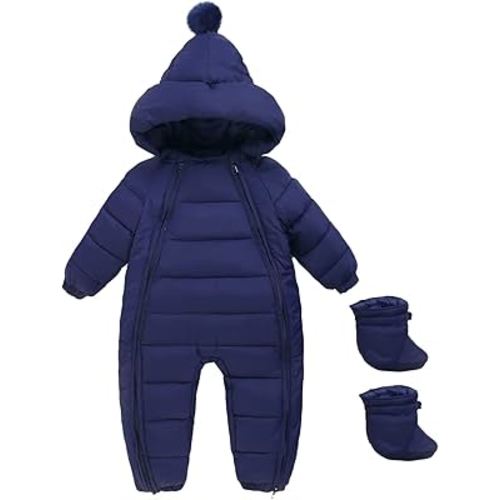 Baby Snowsuit Newborn Winter Unisex Jumpsuit Infant Hooded Double Zipper Romper Girls Boys Warm Outwear