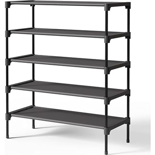 Kitsure Shoe Rack - Non-Woven Shoe Rack Shelf, Shoe Organizer for Closet, Entryway, Garage & Corridor, Stackable Shoe Shelves, 27.5" Wide - 5 Tier, Black