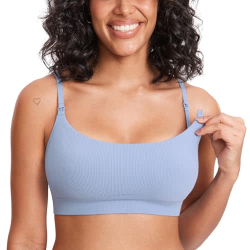 MOMANDA Women's Nursing Bras Ribbed Seamless Bralettes Support Sports Bra for Breastfeeding Wireless Maternity Sleep