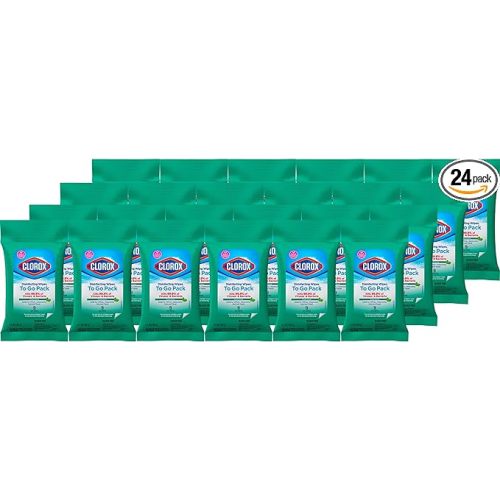 Clorox Disinfecting Wipes To Go Pack, Bleach Free, Fresh Scent, 9 Count, Pack of 24 (Pack May Vary)
