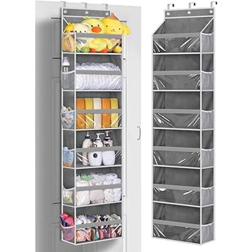 MISSLO Over the Door Organizer Hanging Storage with 6 Large Pockets 12 Side Pockets Closet Door Organizer Heavy Duty Baby Organization for Bathroom, Pantry, Bedroom, Nursery, Clothes, Toys, Diapers