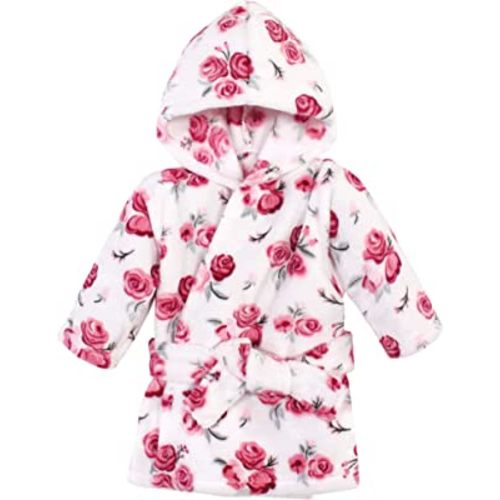 Hudson Baby Unisex Baby Plush Animal Face Bathrobe, Rose, 0-9 Months
