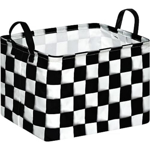 Checkered Flag Foldable Storage Basket Boys Toys Car Organizer Bin Waterproof Baby Gifts Empty Basket for Nursery Hamper Home Decor Closet Kids Bedroom Laundry Shelf