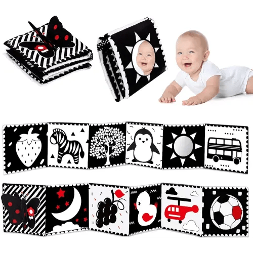 Black and White High Contrast Baby Toys 0-6 6-12 Months Soft Book for Newborn Brain Development Tummy Time Toys Infant Sensory Crinkle Toys 0-3 3-6 Month Montessori Learning Activities for Babies