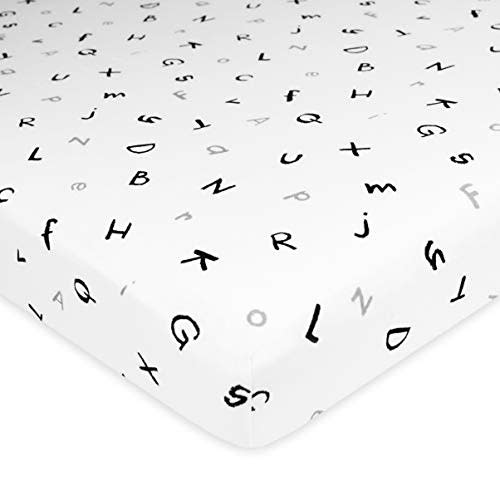 American Baby Company Fitted Mini Crib Sheet 24" x 38", Soft Breathable Neutral 100% Cotton Jersey Portable Sheet, Alphabet, for Boys and Girls, Fits Most Pack N Play and Mini Crib Mattresses
