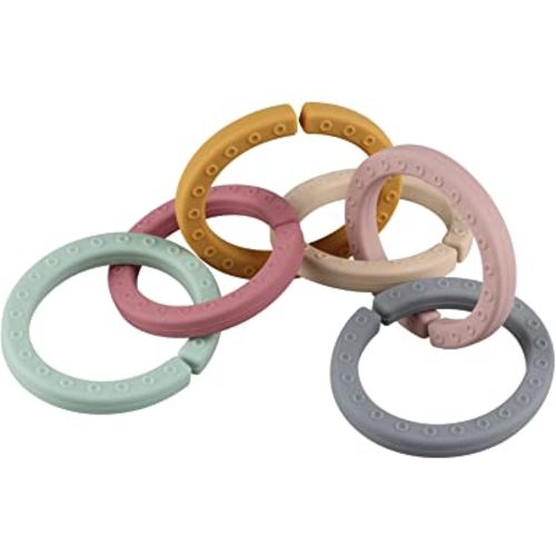 Silicone Teether Links, Baby Toy Rings Clip on Toys, Teethers to Stroller, Car Seat, 6 Color Teething Rings, Food Grade Silicone, BPA & Phthalate