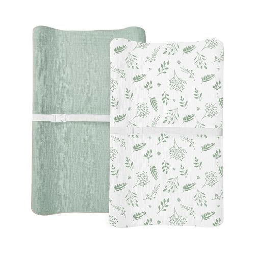 Changing Pad Cover for Baby Boy Girl 2 Pack, Muslin Changing Table Pad Covers with Boho Style, Neutral Nursery Bedding Essentials Soft and Breathable (Fern - Leaf & Sage)