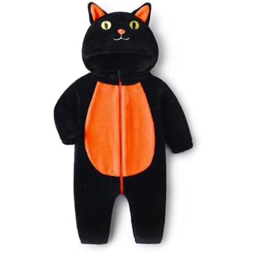 Dcohmch Toddler Baby Black Cat Costume Cute Hooded Jumpsuit Zipper Snowsuit Infant Boy Girl Warm Winter Clothes 0-3T