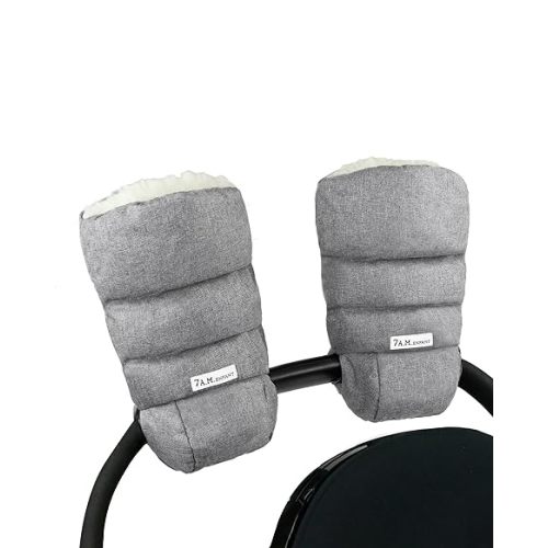 7AM Enfant Stroller Warmmuffs Gloves - Anti-Freeze Stroller Mittens for Handlebars, Water Repellent Hand Warmer Muff for Cold Weather, Plush Lined Stroller Warmmuffs | Winter Stroller Accessories - Heather Grey Cloud