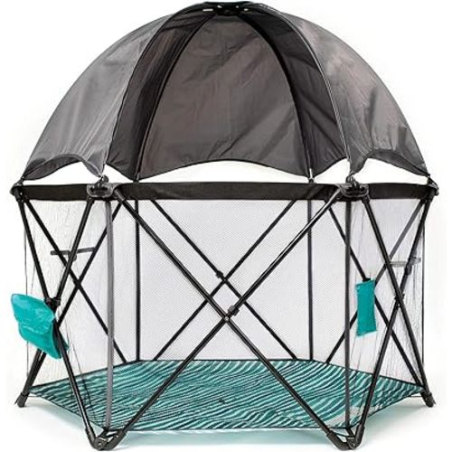Baby Delight Go With Me Eclipse Mesh Portable Playard | Playpen | Sun Canopy | Indoor and Outdoor | Watercolor Stripe Base