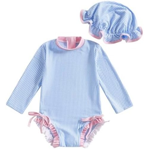 Baby Girl 4th of July Swimsuit Long Sleeve One Piece Swimsuit Romper 4th of July Bathing Suit Beach Rash Guard