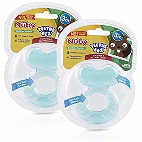 Nuby Silicone TeeThe-EEZ Teether with Bristles, Includes Hygienic Case, Aqua (Count of 2) - Aqua (count of 2)
