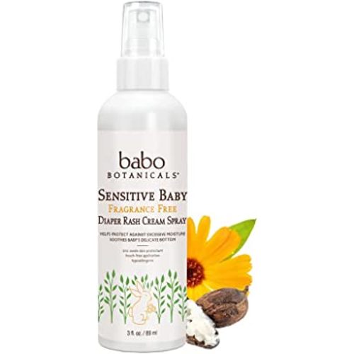 Babo Botanicals Sensitive Baby Fragrance-Free Diaper Rash Cream Spray - No touch, mess-free application - 14.9% Zinc Oxide - Shea Butter, Olive Oil & Aloe Vera - EWG Verified - For Babies
