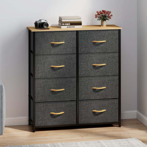Dextrus 8-Drawer Deep Storage Dresser, Room Furniture with Easy Pull Fabric Bins for Bedroom, Cool Gray