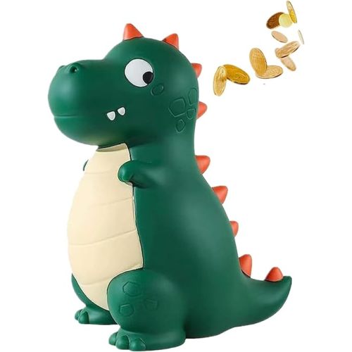 Dinosaur Piggy Bank, Unbreakable Plastic Money Bank for Kids, Cute Kids Piggy Bank for Boys, Best Christmas Birthday Gifts for Kids Boys Girls (Green)